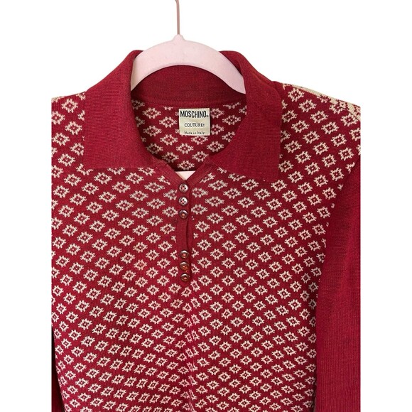 Moschino Couture Women’s Collared Sweater Longsleeve Size 8 Wool Button V Neck - Picture 3 of 10